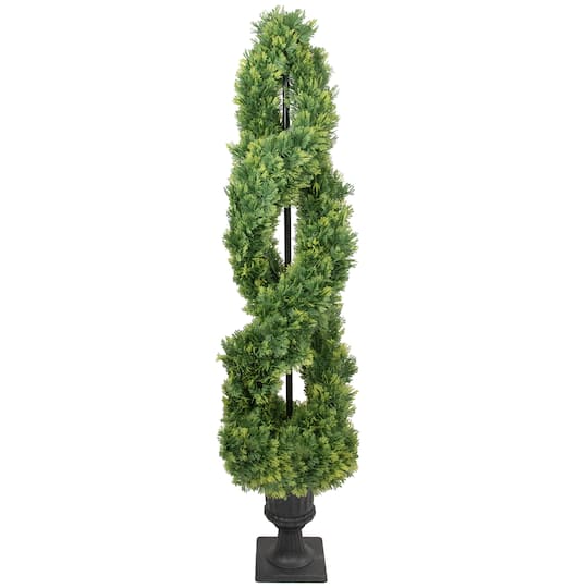 4.5Ft Unlit Artificial Cedar Double Spiral Topiary Tree in Urn Style Pot By Northlight in Green | 54" x 13" | Michaels®